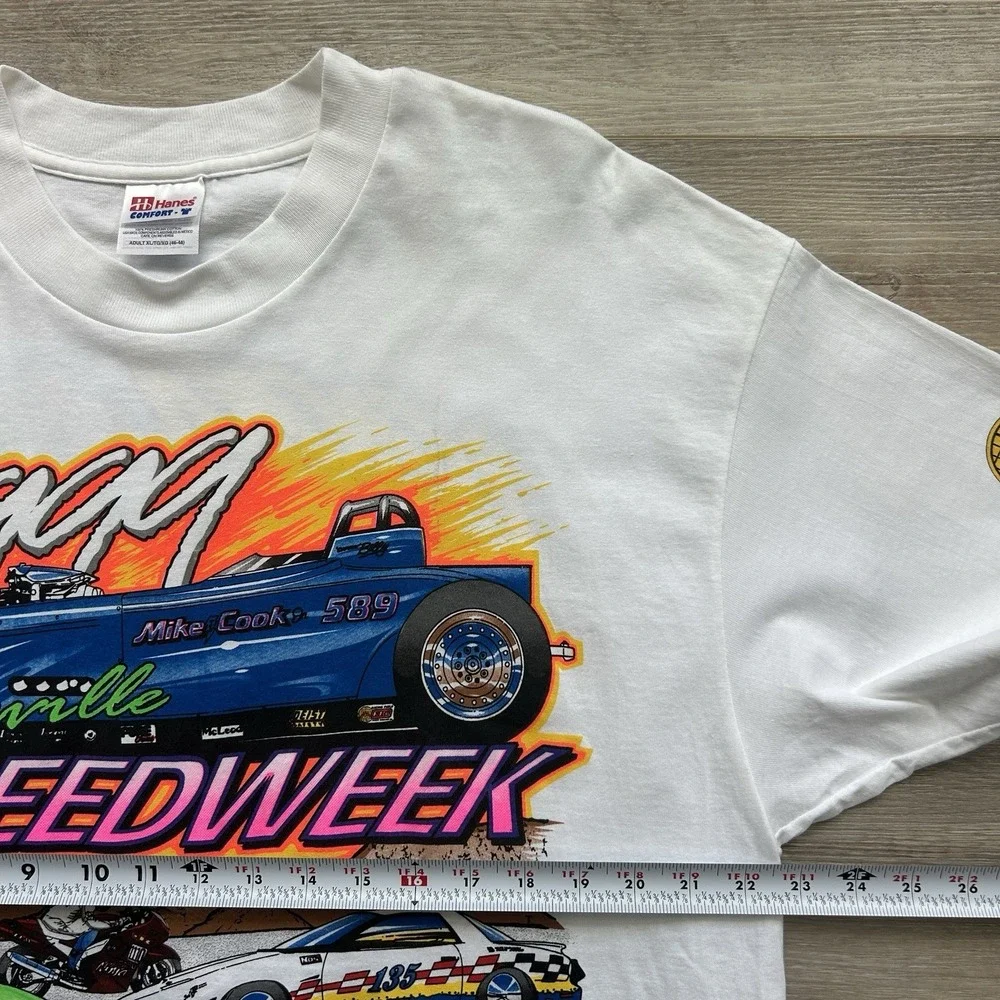 Vintage 1999 XL Bonneville Speedweek White T-shirt AOP Racing Tee Wendover,Utah